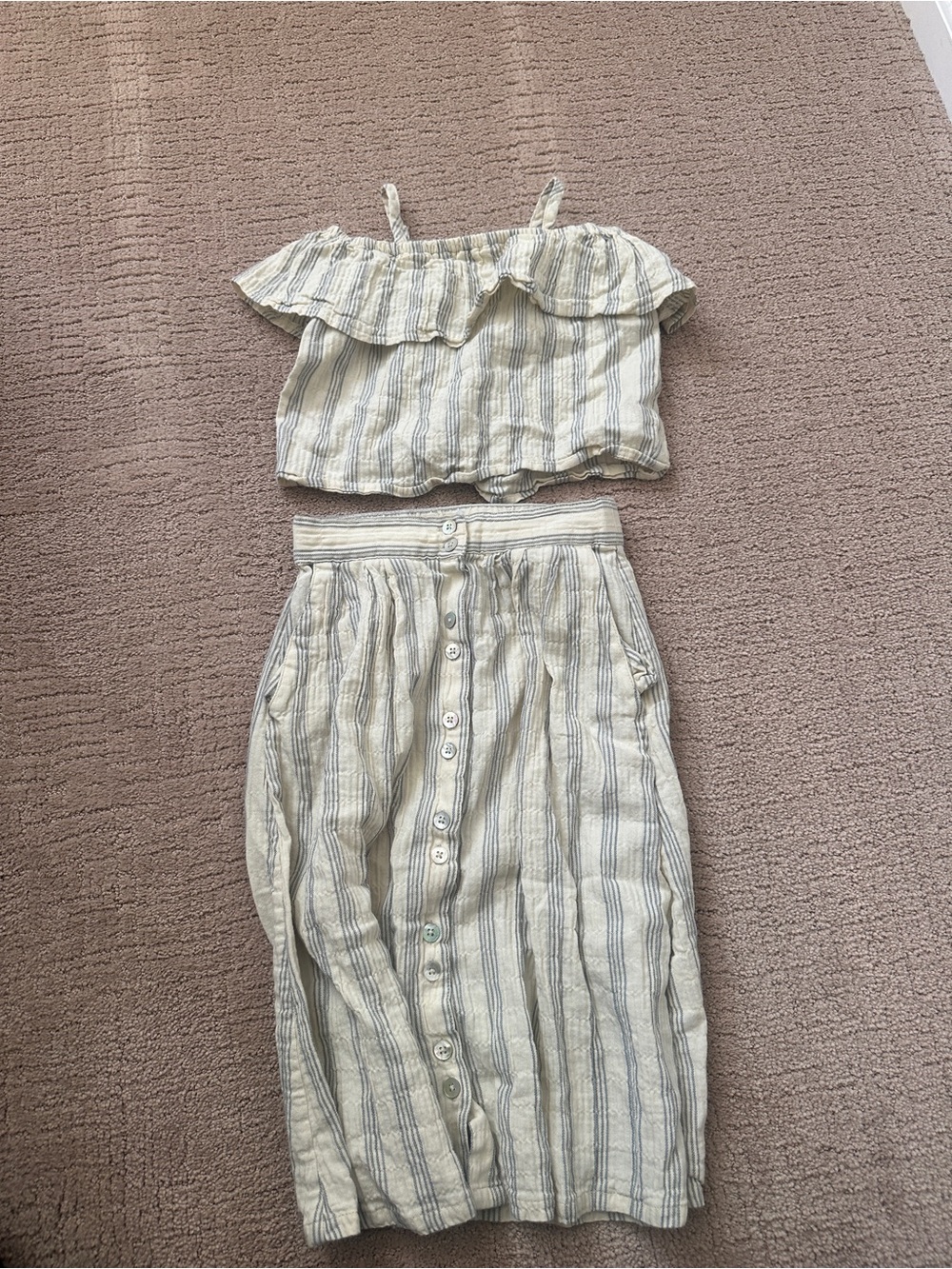 Rylee + Cru Striped Linen Two-Piece Crop Top & Button Front Skirt Set
